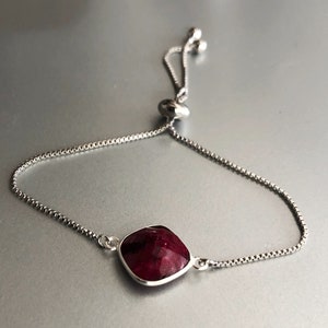 Genuine Ruby Bracelet Adjustable, Bolo Bracelet for Women, July Birthstone Jewelry, Birthday Gift for Wife, Daughter