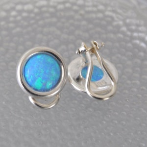 White Opal Earrings Sterling Silver, Clip on Earrings, Blue Opal Earrings, Opal Jewelry image 6