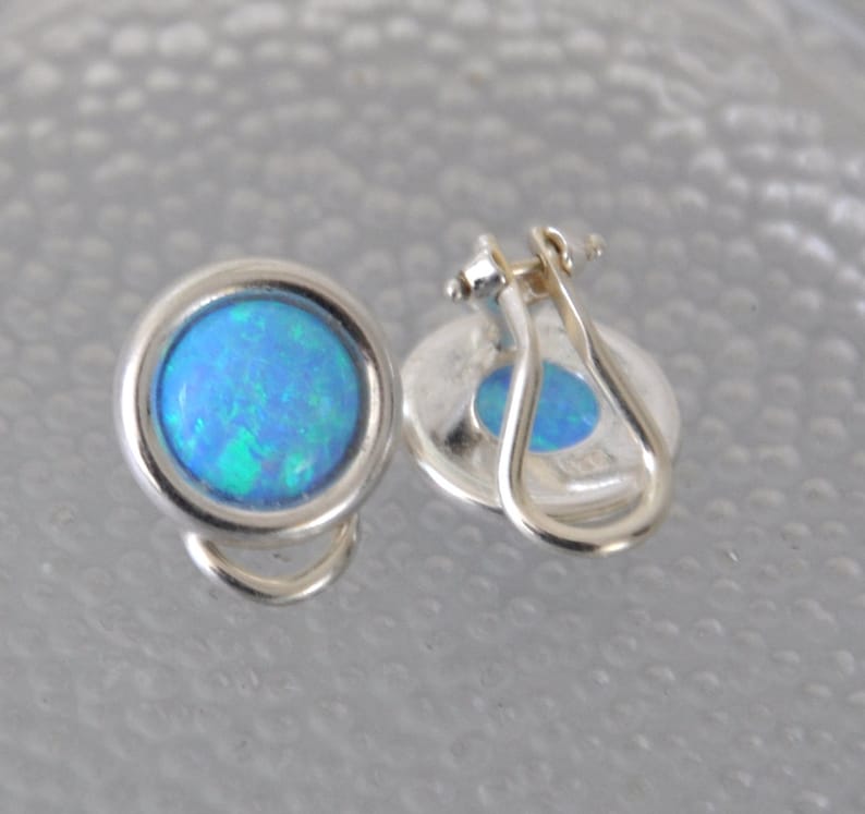 White Opal Earrings Sterling Silver, Clip on Earrings, Blue Opal Earrings, Opal Jewelry image 6