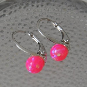 Opal Earrings Sterling Silver, Lever Back Earrings, Pink Green White Blue Opal, 6mm Opal, Bridal Bohemian Opal Jewelry, Gift for Daughter