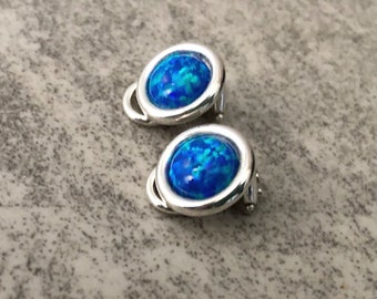 Clip on Opal Earrings Sterling Silver, Blue Opal Earrings, October Birthstone Opal Jewelry, Birthday Gift for Wife, Daughter, Opal Jewelry