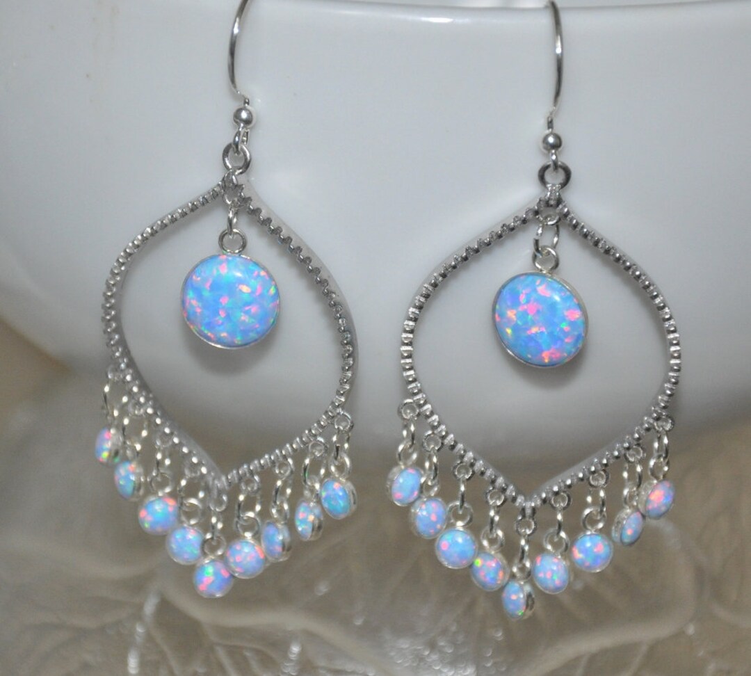 Blue Opal Earrings Dangle or Stud, Chandelier Earrings, Bridal Opal Earrings Statement, Bohemian Opal Jewelry, October Birthstone