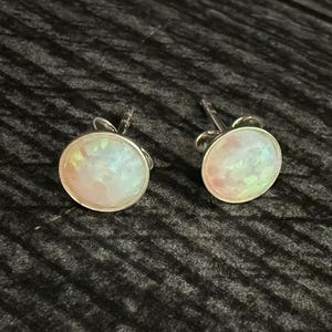 Opal Stud Earrings, White Opal Earrings Sterling Silver, 8mm Opal,  Bridesmaid Gift,  Bridal Opal Jewelry,  Gift For wife, girlfriend
