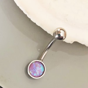 Opal Belly Button Ring Surgical Steel, Hypoallergenic, Body Jewelry, Navel Piercing, Pink Opal Belly Ring, Birthday Gift for Girlfriend, BFF