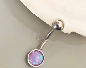Anillo de ombligo de ópalo acero quirúrgico, hipoalergénico, joyería corporal, piercing en el ombligo, ópalo rosa