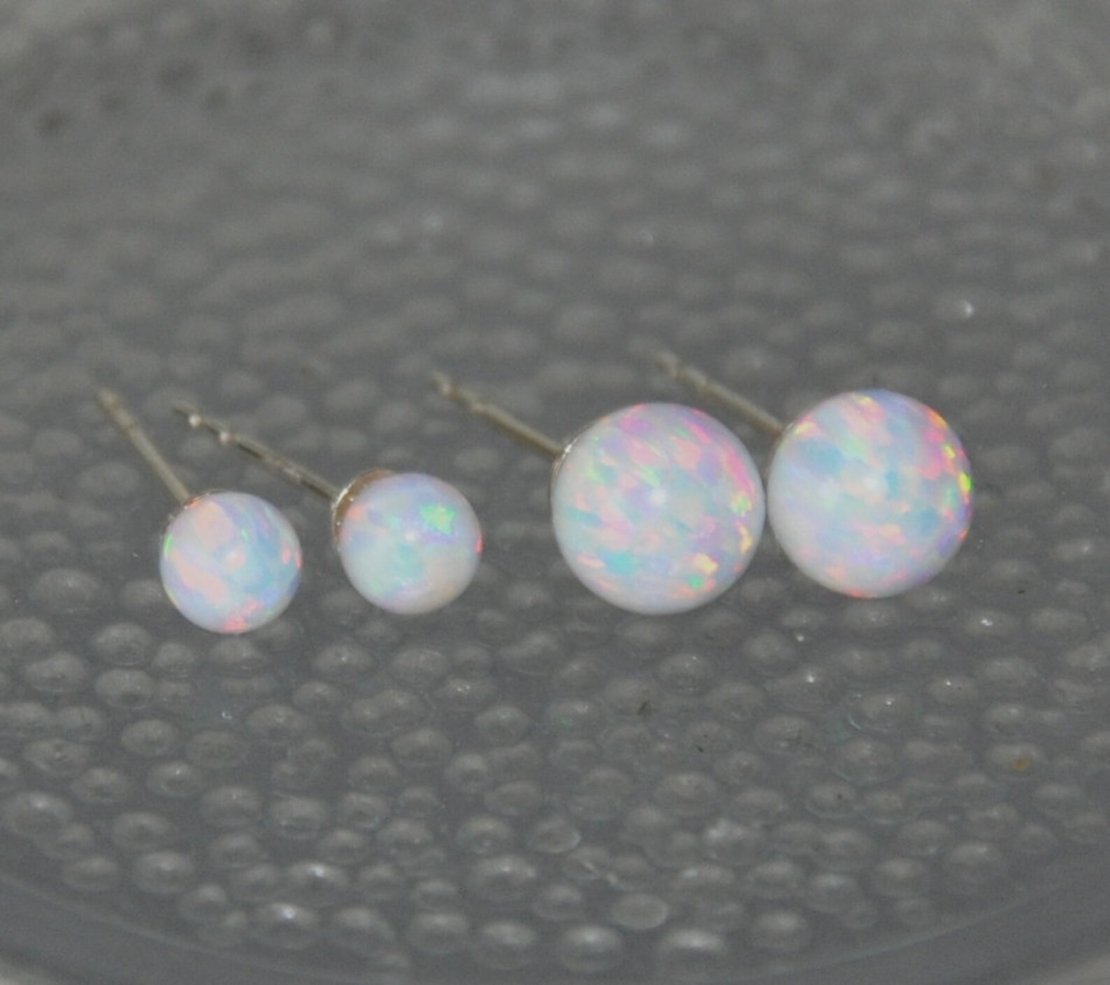Opal Ball Stud Earrings 6mm 4mm White Opal Stud Sterling Etsy