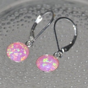 Pink Opal Earrings Sterling Silver, LeverBack or French Hook Dangle Earrings.  8mm Stone, Bridal Bohemian Opal Jewelry, October Birthstone