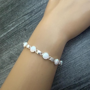White Opal Bracelet Sterling Silver, Wedding Jewelry, Mother&#39;s Day Gift, 50s Birthday Gift, October Birthstone, Gift for Wife, Girlfriend