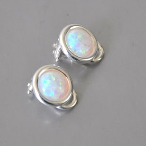 opal earrings, clip on earrings, white opal earrings, sterling silver, October birthstone, Opal jewelry, birthday gift for wife, daughter