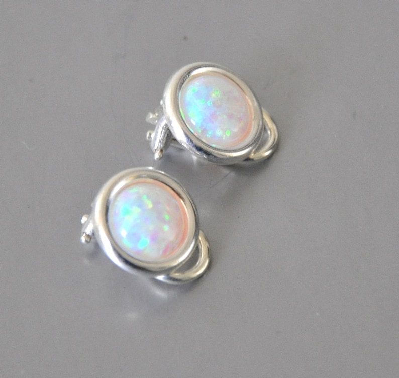 opal earrings, clip on earrings, white opal earrings, sterling silver, October birthstone, Opal jewelry, birthday gift for wife, daughter