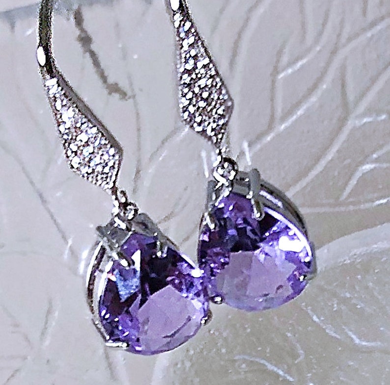 Lilac Earrings Sterling Silver, Lavender Glass Earrings Dangle, Bridal Earrings, Bohemian Crystal Jewelry image 6