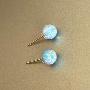 Cornflower Blue Opal Earrings Sterling Silver, 6 mm Ball Opal Stud Earrings, Opal Jewelry, October Birthstone, Birthday Gift for Daughter image 10