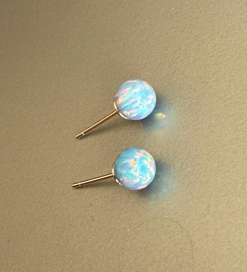 Cornflower Blue Opal Earrings Sterling Silver, 6 mm Ball Opal Stud Earrings, Opal Jewelry, October Birthstone, Birthday Gift for Daughter image 10