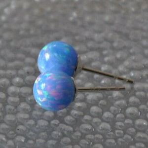 Kornblumen Blauer Opal Ohrringe Sterling Silber, 6 mm Ball Opal Ohrstecker, Opal Schmuck, Oktober Geburtsstein, Geburtstagsgeschenk für Tochter
