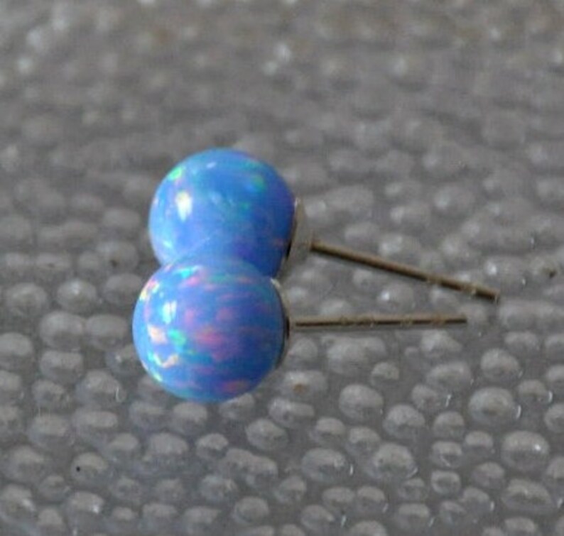 opal stud earrings, cornflower blue, ball stud earrings, opal jewelry