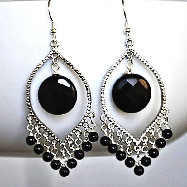 Black Onyx Chandelier Earrings Etsy