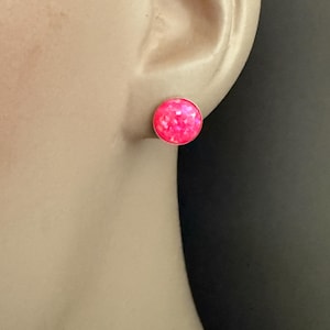 8mm Opal Earrings Sterling Silver, Hot Pink Opal Studs, Opal Jewelry, October Birthstone, Birthday Gift for Wife, Daughter, BFF, Girlfriend