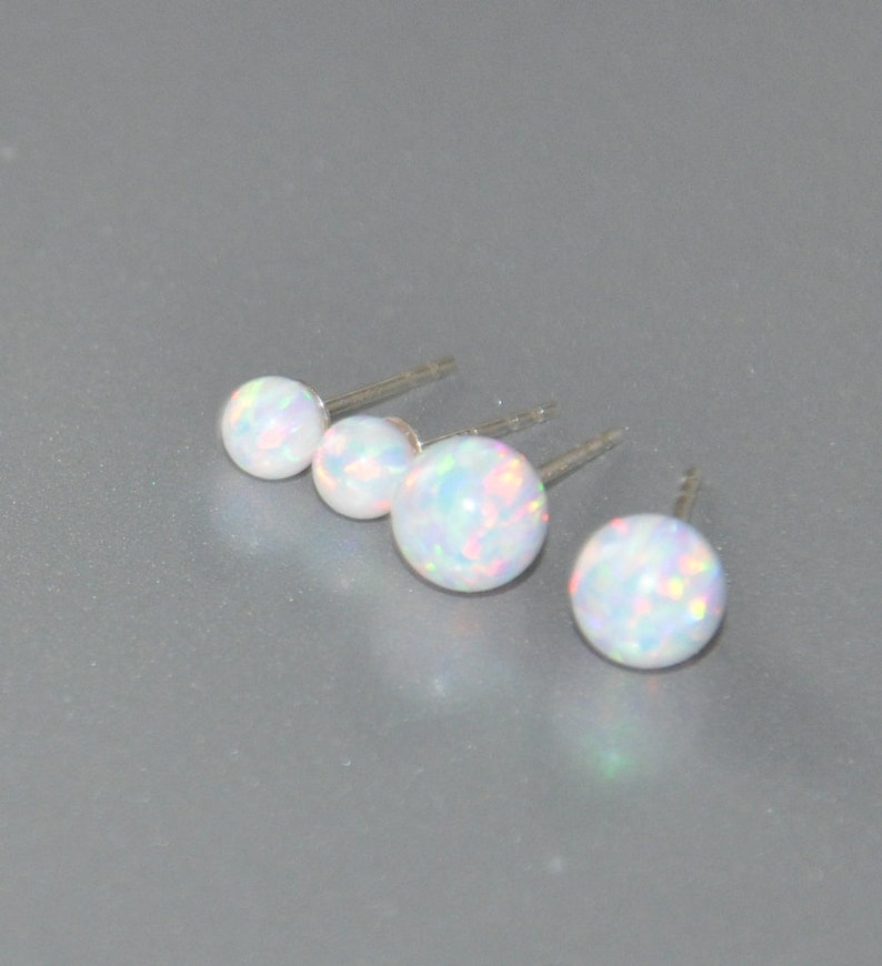 Opal Ball Stud Earrings 6mm 4mm White Opal Stud Sterling Etsy