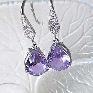 Lilac Earrings Sterling Silver, Lavender Glass Earrings Dangle, Bridal Earrings, Bohemian Crystal Jewelry image 8