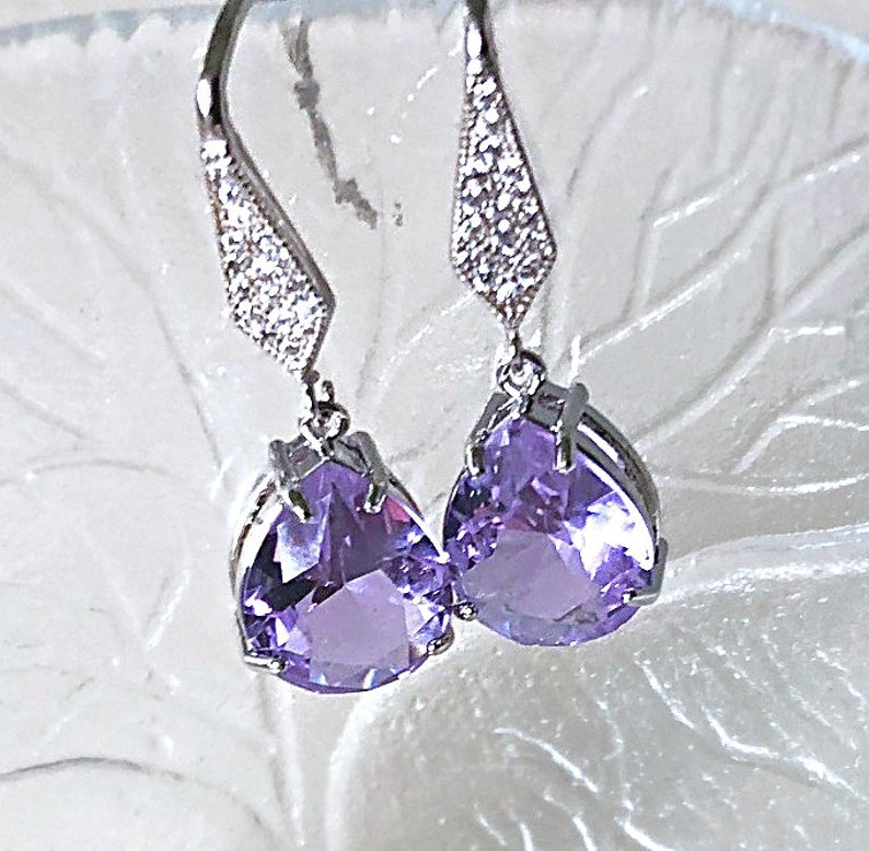 Lilac Earrings Sterling Silver, Lavender Glass Earrings Dangle, Bridal Earrings, Bohemian Crystal Jewelry image 8