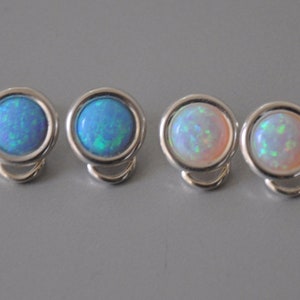 White Opal Earrings Sterling Silver, Clip on Earrings, Blue Opal Earrings, Opal Jewelry image 7
