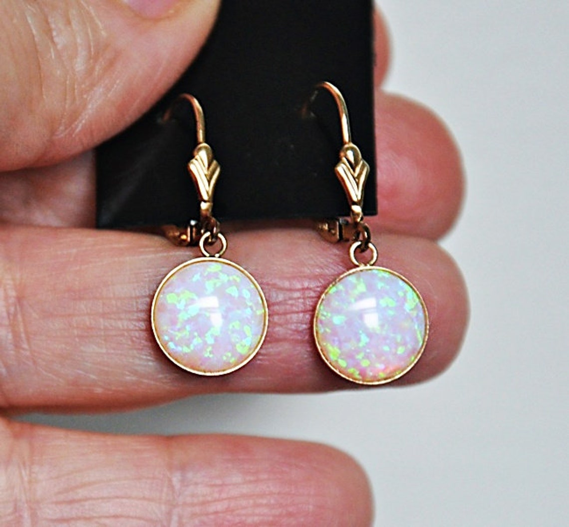 White Opal Earrings Leverback Opal Jewelry October | Etsy