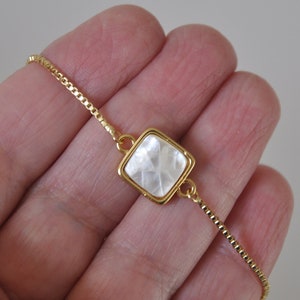 Mother of Pearl Bracelet for Women, Gold Bracelet, Slider Bolo Bracelet, Gemstone Jewelry, Bohemian Jewelry, Gift for Coworker, BFF