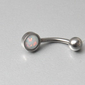 Opal Belly Button Ring Surgical Steel, Hypoallergenic, Body Jewelry, Navel Piercing, White Opal Belly Ring, Birthday Gift for BFF