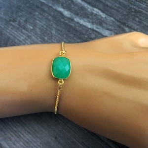 Green Stone Bracelet Gold, Bolo Bracelet for Women, Dainty Adjustable Bracelet, Bohemian Jewelry, Gift for Girlfriend, BFF, Daughter
