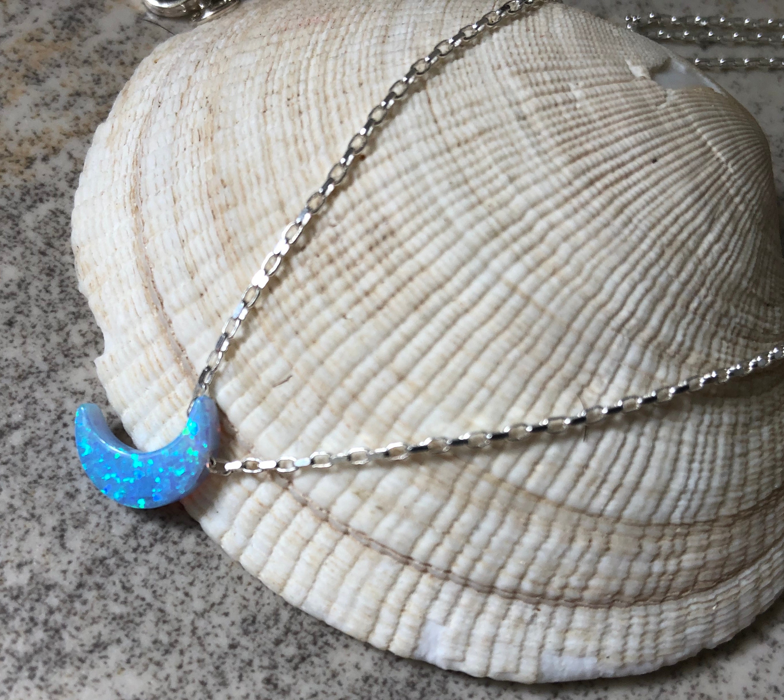 Blue Opal Moon Necklace Sterling Silver Moon Phase Necklace | Etsy