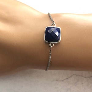 Lapis Lazuli Bracelet for Women in Silver, Blue Stone Adjustable Bracelet, Bolo Bracelet for Women, Chain Bracelet, September Birthstone