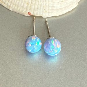 Cornflower Blue Opal Earrings Sterling Silver, 6 mm Ball Opal Stud Earrings, Opal Jewelry, October Birthstone, Birthday Gift for Daughter image 1