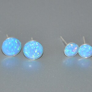 Mother Daughter Earrings Set, Opal Stud Earrings, Blue Opal Earrings, Opal Jewelry, October Birthstone, 6mm and 8mm stones, Gift for Mom