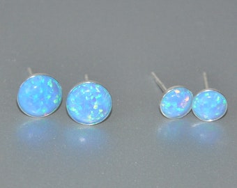 Blue Opal Earrings, Mother Daughter Earrings Set, Opal Stud Earrings, Opal Jewelry, Birthday Gift for Wife, Daughter