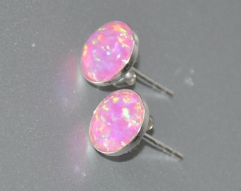 Pink Opal Earrings Sterling Silver, Opal studs, Bridal Opal Jewelry, 8mm Opal, October Birthstone