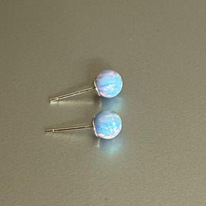Cornflower Blue Opal Earrings Sterling Silver, 6 mm Ball Opal Stud Earrings, Opal Jewelry, October Birthstone, Birthday Gift for Daughter image 4