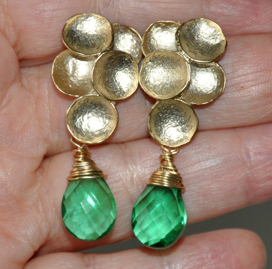 Green Quartz Stud Earrings Quartz Crystal Earrings Gold Etsy