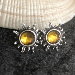 Genuine Citrine Sunshine Stud Earrings, Sterling Silver Sun Earrings, Celestial Earrings, Citrine Jewelry, Birthday Gift for Daughter