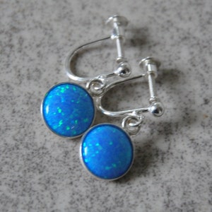 Clip on Earrings Opal Screw Back, Blue Opal Earrings Sterling Silver, Non-Pierced Earrings, Opal Jewelry, Birthday Gift for Daughter, Wife