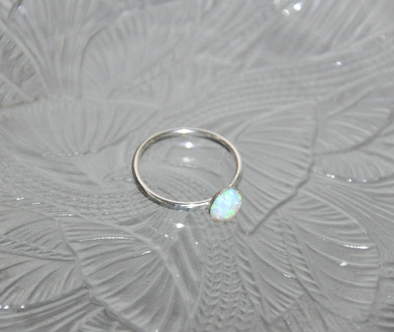 White Opal Ring Size 6 7 Opal Jewelry Opal Stacking Ring Sterling Silver Promise Ring Blue Opal Ring 6.5