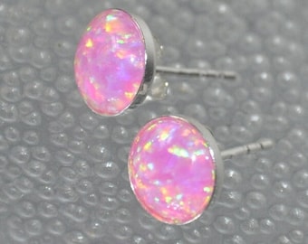 Pink Opal Earrings,  Opal Stud Earrings Sterling Silver,  Bohemian Jewelry,  Bridal Opal Jewelry,  8mm Opal