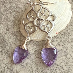 Alexandrite Earrings Sterling Silver, Purple Drop Earrings Long, Modern Earrings, Handmade Bohemian Jewelry, Anniversary Gift for Wife, BFF