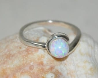 Opal Ring, Promise Ring Sterling Silver, White Opal Ring, Blue Opal Ring size 7, Opal Jewelry, October Birthstone, Opal Ball Ring