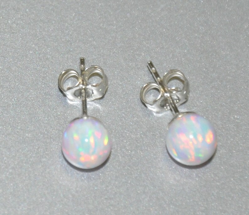White Opal Earrings Opal Ball Stud Earrings Sterling Silver Etsy