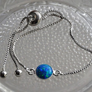 Opal Bracelet, Bolo Bracelet for Women, Blue Green Opal Bracelet Adjustable, Bridesmaid gift, Opal Jewelry, October Birthstone