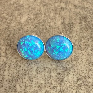 8mm Opal Earrings Sterling Silver, Opal Stud Earrings, Blue Opal Earrings, Opal Jewelry, October Birthstone, Birthday Gift for Wife, BFF