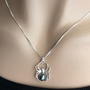 Spider Necklace with Pearl Sterling Silver,  Black  Pearl Pendant,  Minimalist Jewelry, Gothic Jewelry,  Animal Lover Gift