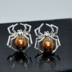 Spider Earrings, Sterling Silver Crystal Pearl Stud Earrings, Minimalist Jewelry, Animal Lover Gift, Halloween Jewelry, Spider Jewelry