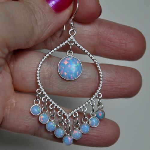 Orecchini In Argento 925&permil; Opale Di Fuoco Blu