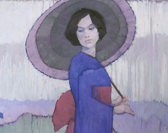 Origineel Japans tuinschilderij, vrouwelijke figuurkunst